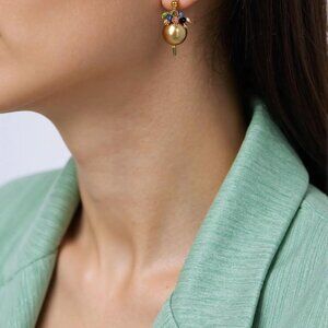 Frosted gold pearl bead dangle earring with pastel accents